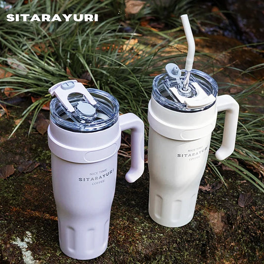 1100ml/38oz Sublimation Tumbler with Hanlde and Straw Portable Car Cup Thermos Water Bottles Stainless Steel Mug Vaccum Flask