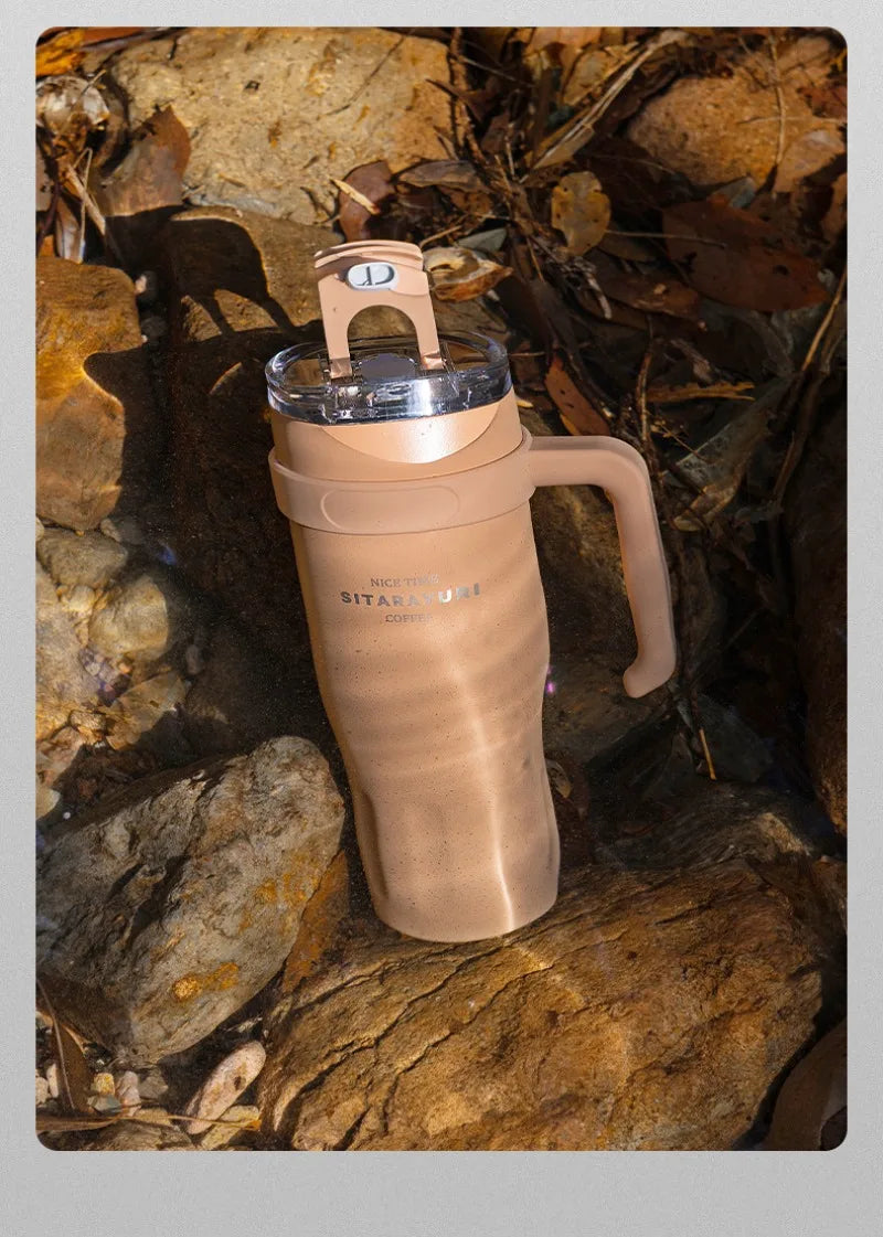 1100ml/38oz Sublimation Tumbler with Hanlde and Straw Portable Car Cup Thermos Water Bottles Stainless Steel Mug Vaccum Flask