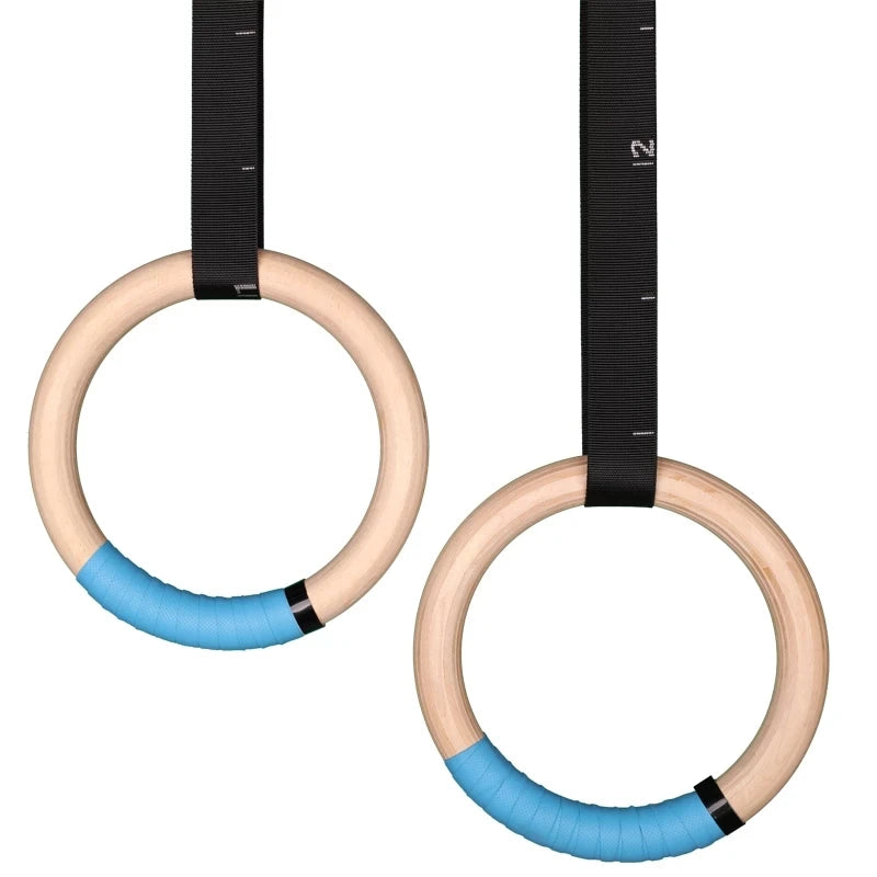 1 Pair Wood Gymnastics Rings with Adjustable Straps GYM Ring for Kids Adult Home Fitness Pull Up Strength Training