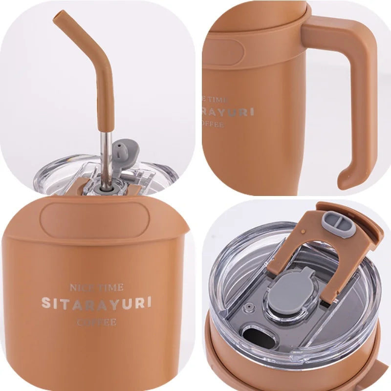 1100ml/38oz Sublimation Tumbler with Hanlde and Straw Portable Car Cup Thermos Water Bottles Stainless Steel Mug Vaccum Flask