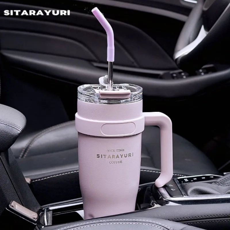 1100ml/38oz Sublimation Tumbler with Hanlde and Straw Portable Car Cup Thermos Water Bottles Stainless Steel Mug Vaccum Flask