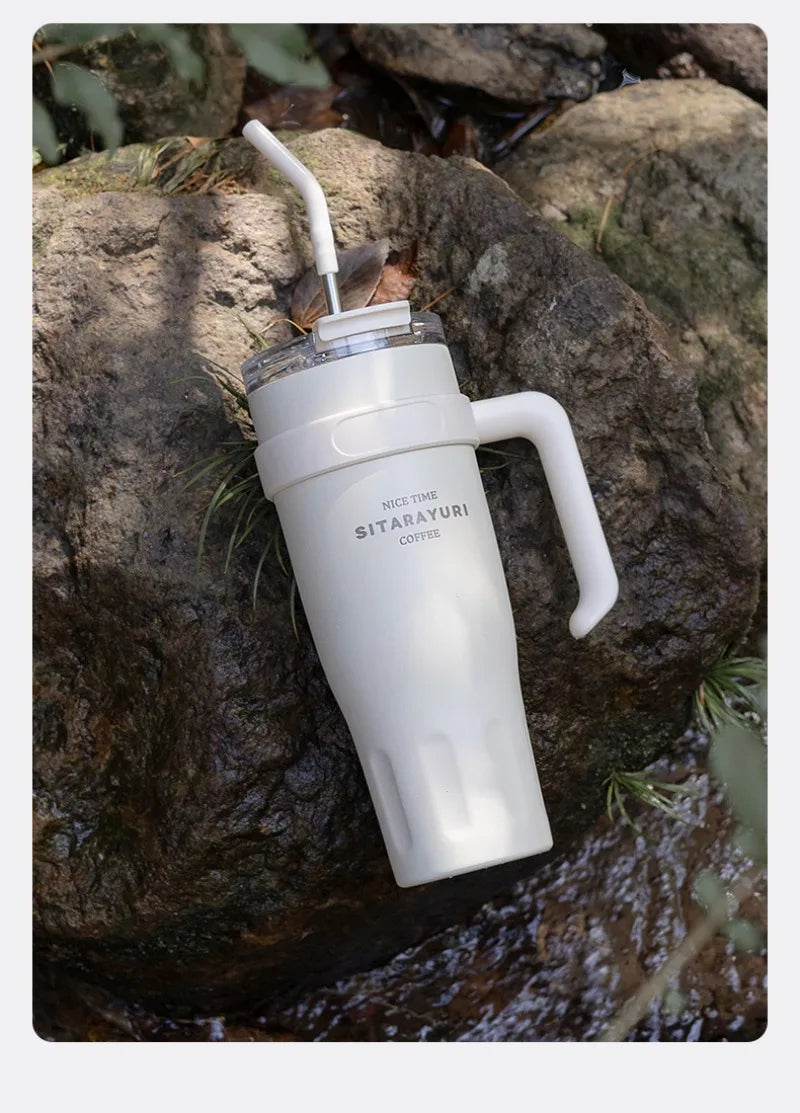 1100ml/38oz Sublimation Tumbler with Hanlde and Straw Portable Car Cup Thermos Water Bottles Stainless Steel Mug Vaccum Flask