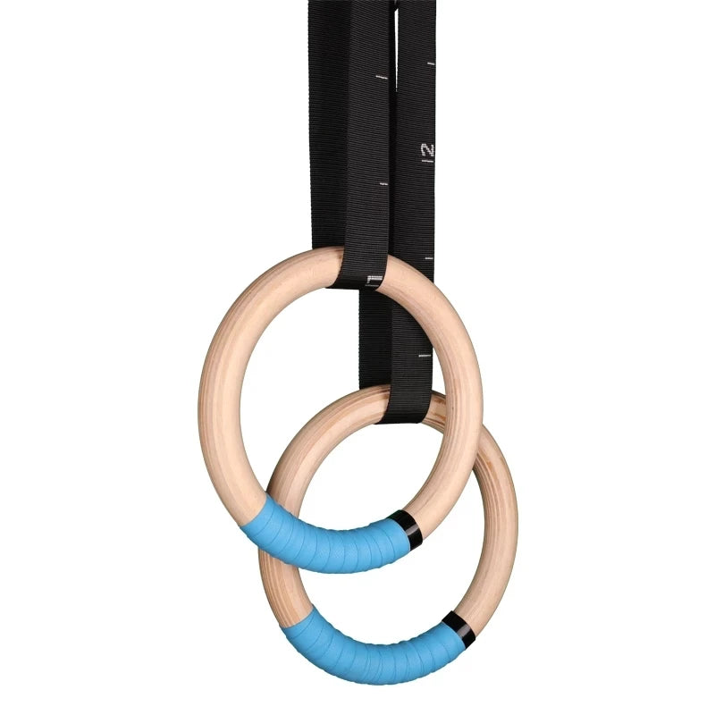 1 Pair Wood Gymnastics Rings with Adjustable Straps GYM Ring for Kids Adult Home Fitness Pull Up Strength Training