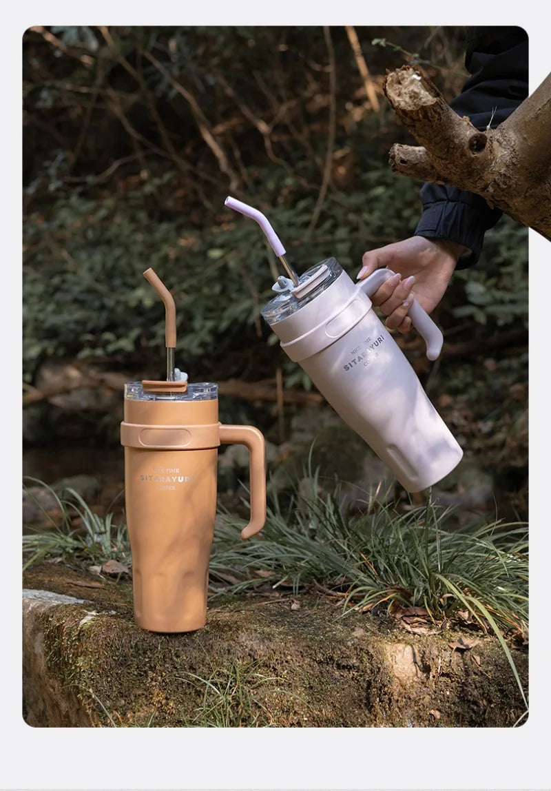 1100ml/38oz Sublimation Tumbler with Hanlde and Straw Portable Car Cup Thermos Water Bottles Stainless Steel Mug Vaccum Flask