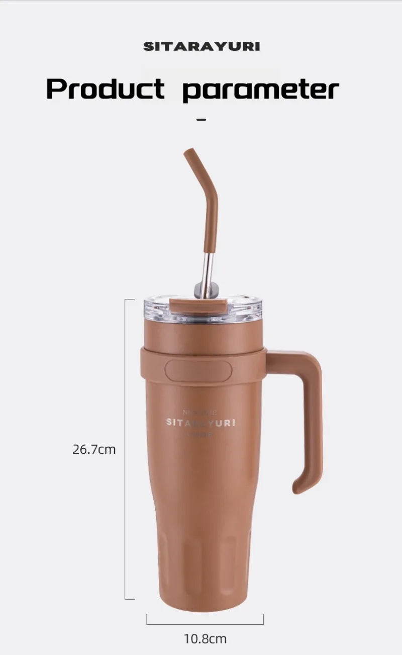 1100ml/38oz Sublimation Tumbler with Hanlde and Straw Portable Car Cup Thermos Water Bottles Stainless Steel Mug Vaccum Flask