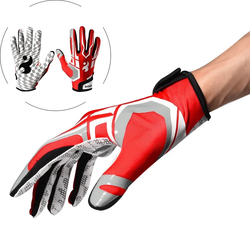 1 Pair Rugby Gloves Full Finger Anti Slip Gel Baseball American Football Gloves Outdoor Sport Gloves for Men Women